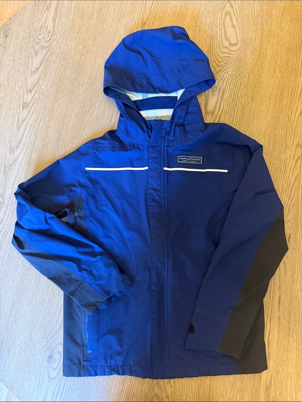 Vineyard Vines Blue Hooded Kids Raincoat with Contrast Panels